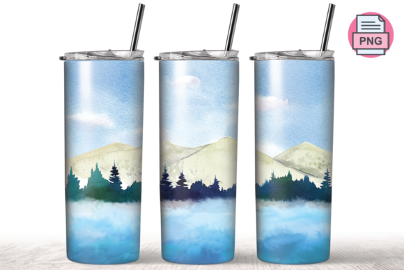 20 Oz Skinny Tumbler Watercolor Mountain Print Templates