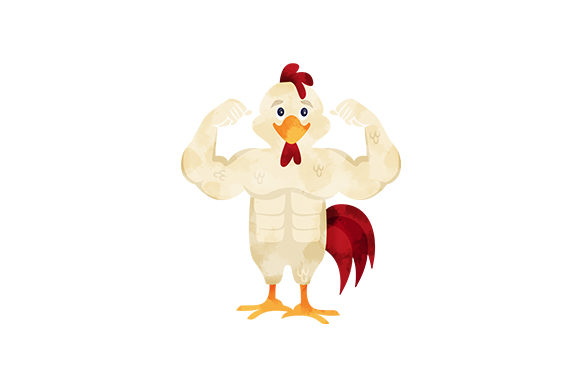 Muscular Rooster Watercolor for Animals Branding