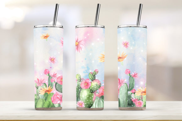 Watercolor Cactus Tumbler 20oz Skinny Print Templates