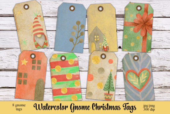 Watercolor Christmas Gnome Gift Tags: Decorative Elements